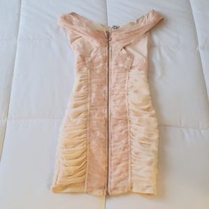 Guess Blush Pink Ruched Midi Dress